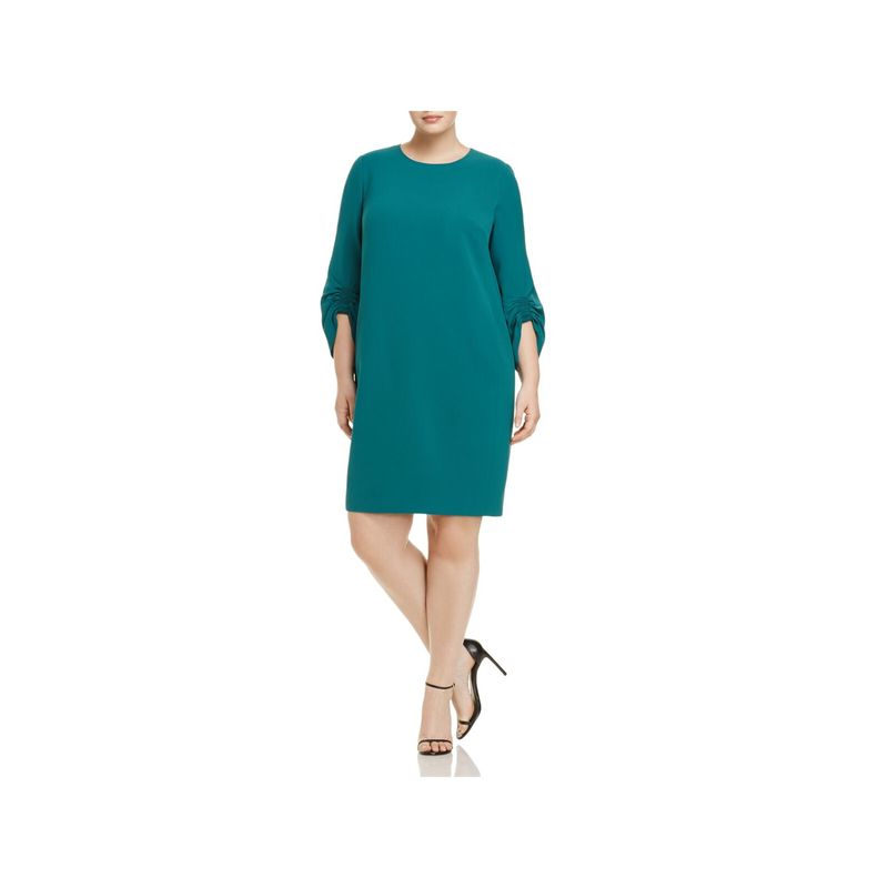 Lafayette 148 Womens Green Lined 3/4 Sleeve Above The Knee Shift Dress Plus 18w